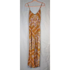 Jaase Bandana Print Wide Leg Palazzo Jumpsuit Marigold Floral Bohemian Rayon M